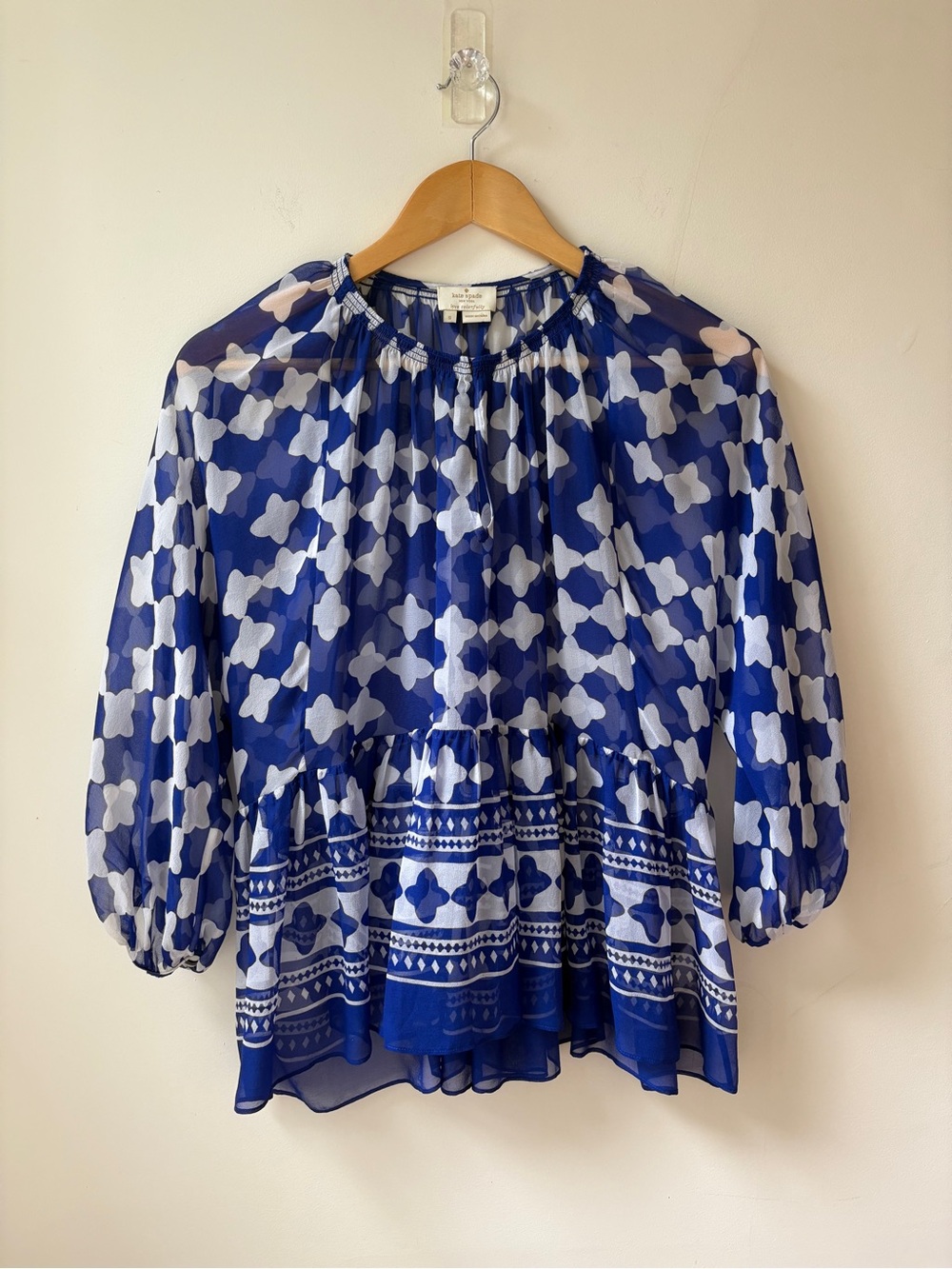 kate spade Sheer Silk Printed Peplum Blouse - Picture 2 of 14